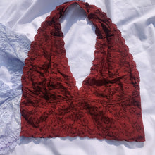 Load image into Gallery viewer, Stace Lace Halter Bralette Burgundy
