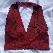 Load image into Gallery viewer, Stace Lace Halter Bralette Burgundy
